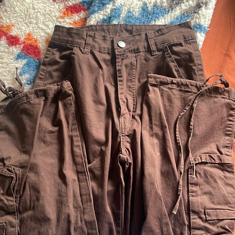 Brown high waist cargo pants